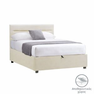 Κρεβάτι Molito pakoworld βελούδο σε εκρού απόχρωση με αποθηκευτικό χώρο120x200εκ