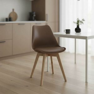 Καρέκλα Gaston pakoworld PP-PU καφέ απόχρωση- φυσικό πόδι 43x51x75εκ