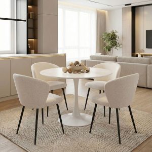 Tραπέζι Balou pakoworld mdf σε λευκή απόχρωση με όψη μαρμάρου Φ100x73εκ