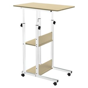 Βοηθητικό τραπέζι Babs pakoworld τροχήλατο λευκό-φυσικό 60x40x71-92εκ