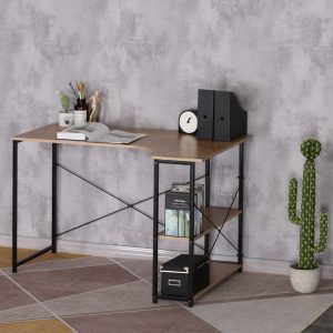 Γωνιακό γραφέιο Merlin pakoworld δεξιά γωνία σε oak απόχρωση με μαύρο μέταλλο 120x73x75εκ