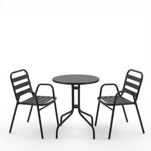 Tραπεζαρία Sussie-Vergo Ι pakoworld σετ 3τεμ μαύρο μέταλλο-αλουμίνιο Φ60x70εκ