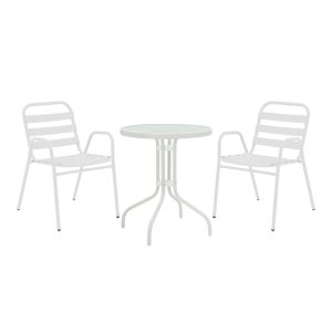 Τραπεζαρία Watson-Sussie pakoworld σετ 3τεμ μέταλλο λευκό-γυαλί Φ60x70εκ