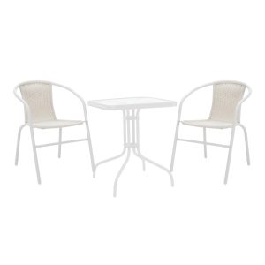 Τραπεζαρία Watson-Obbi pakoworld σετ 3τεμ μέταλλο λευκό- γυαλί 70x70x70εκ