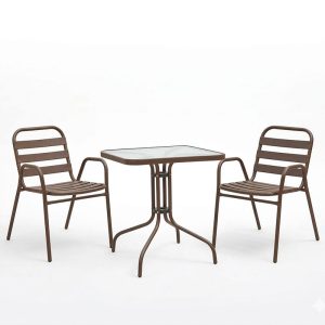 Τραπεζαρία Watson-Sussie pakoworld σετ 3τεμ μέταλλο καφέ-γυαλί 70x70x70εκ