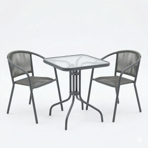 Τραπεζαρία Watson-Lindaria pakoworld 3τεμ μέταλλο ανθρακί-γυαλί 70x70x70εκ