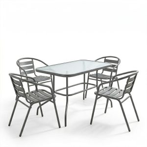 Τραπεζαρία Valor-Tade pakoworld σετ 5τεμ μέταλλο ανθρακί-γυαλί 110x60x70εκ