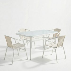 Τραπεζαρία Obbi-Ensure pakoworld 5τεμ μέταλλο-γυαλί σε λευκή απόχρωση 120x70x70εκ