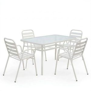 Τραπεζαρία Sussie-Ensure pakoworld 5τεμ μέταλλο-γυαλί σε λευκή απόχρωση 120x70x70εκ