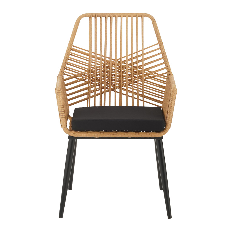 Τραπεζαρία Naoki-Tanish σετ 5 τεμ pakoworld γυάλινο- pe rattan σε φυσική απόχρωση με μαυρα πόδια 140x80x78εκ - Image 3