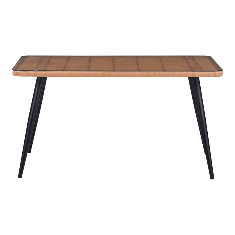 Τραπεζαρία Naoki-Tanish σετ 5 τεμ pakoworld γυάλινο- pe rattan σε φυσική απόχρωση με μαυρα πόδια 140x80x78εκ - Image 6