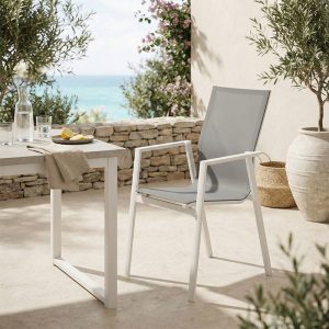 Πολυθρόνα κήπου Dashiell pakoworld αλουμίνιο λευκό textilene γκρι 57x71x93εκ