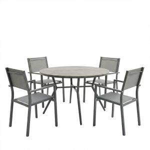 Τραπεζαρία Appa-Moly σετ 5τεμ pakoworld αλουμίνιο και plywood σε ανθρακί απόχρωση Φ120x74εκ