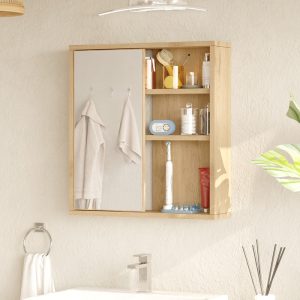 Ντουλάπι μπάνιου Bagno με καθρέπτη pakoworld oak 60x14.5x63.6εκ