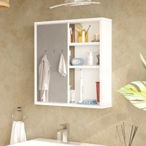 Ντουλάπι μπάνιου Bagno με καθρέπτη pakoworld σε λευκή απόχρωση 60x14.5x63.6εκ