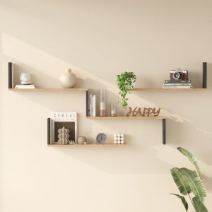 Ραφιέρα τοίχου Flear pakoworld oak με ανθρακί 179x14,5x76,2εκ