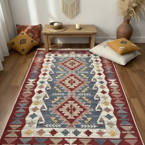 Εθνογραφικό Χαλί Σαλονιού με Κρόσσια υψηλής ποιότητας για καθημερινή χρήση σύγχρονο σχέδιο