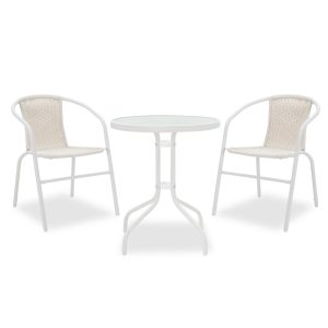 Τραπεζαρία Watson-Obbi σετ 3τεμ pakoworld μέταλλο λευκό-γυαλί Φ60x70εκ