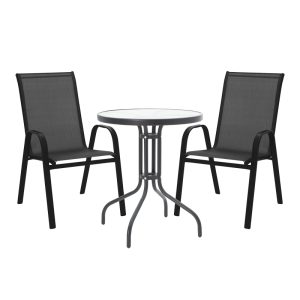 Τραπεζαρία Calan-Watson σετ 3τεμ pakoworld μέταλλο μαύρο-textilene μαύρο Φ60x70εκ