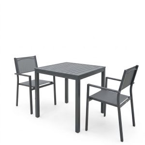 Τραπεζαρία Moly - Kliton Ι σετ 3τεμ pakoworld ανθρακί αλουμίνιο και textilene σε ανθρακί απόχρωση 80x80x74εκ