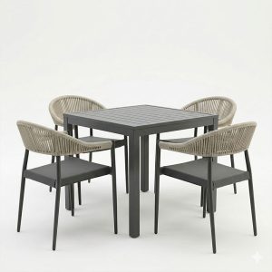 Τραπεζαρία Kliton- Elation σετ 5τεμ pakoworld αλουμίνιο σε ανθρακί απόχρωση 80x80x74εκ