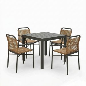 Τραπεζαρία Kliton-Clutch σετ 5τεμ pakoworld αλουμίνιο σε ανθρακί απόχρωση 80x80x74εκ