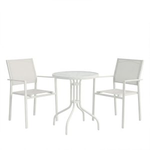 Τραπεζαρία Valor-Confidence B σετ 3τεμ pakoworld μέταλλο σε λευκή απόχρωση Φ60x70εκ