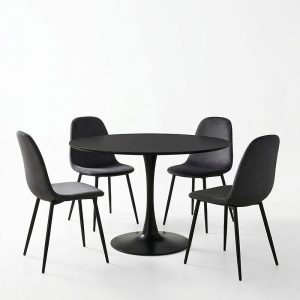 Τραπεζαρία Bella-Balou pakoworld σετ 5τεμ MDF μαύρο-βελούδο ανθρακί Φ120x73εκ