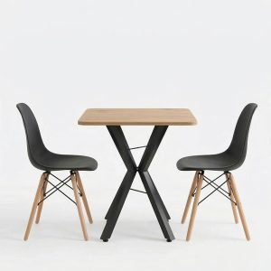 Τραπεζαρία με Καρέκλες Julita μαύρο και Τραπέζι Prestone oak 70x70x75εκ Σετ 3τεμ