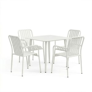 Τραπεζαρία Heven Vista pakoworld σετ 5τεμ λευκό αλουμίνιο 80x80x72εκ