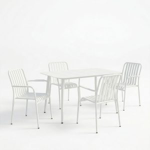 Τραπεζαρία Heven Vista pakoworld σετ 5τεμ λευκό αλουμίνιο 120x70x72εκ