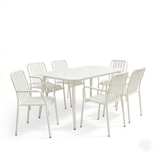 Τραπεζαρία Heven Vista pakoworld σετ 7τεμ λευκό αλουμίνιο 150x80x72εκ