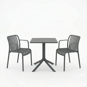 Τραπεζαρία Groovy Zoi pakoworld σετ 3τεμ ανθρακί PP 60x60x76εκ