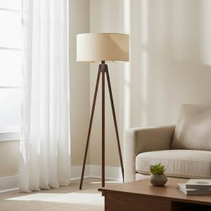 Φωτιστικό δαπέδου PWL-1059 pakoworld Ε27 σε κρέμα-καρυδί απόχρωση Φ38x140εκ