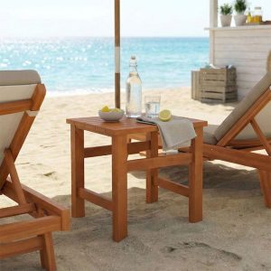 Τραπεζάκι παραλίας Summrine pakoworld μασίφ ξύλο οξιάς σε καρυδί χρώμα 40x40x45εκ