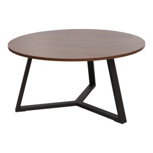 Τραπέζι σαλονιού Berton pakoworld σε καρυδί απόχρωση με μαύρο μέταλλο Φ80x40εκ