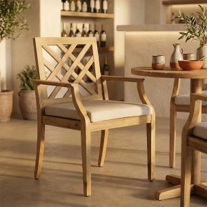 Πολυθρόνα Bolen pakoworld μασίφ ξύλο ακακίας-μπεζ ύφασμα 59x63.2x90εκ