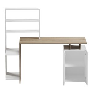 Γραφείο με βιβλιοθήκη και ντουλάπι Meza pakoworld sonoma-λευκό 146.3x55x128.8εκ