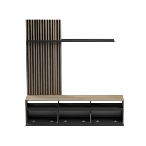 Σύνθετο σαλονιού Delfina pakoworld σε sonoma με μαύρη απόχρωση 190x40x199.5εκ