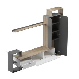 Σύνθετο σαλονιού Ferefia pakoworld σε sonoma με λευκή και ανθρακί απόχρωση 240x45.5x189.5εκ