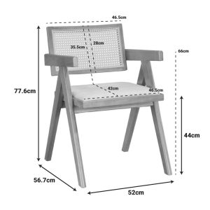 Πολυθρόνα Winslow pakoworld ξύλο rubberwood ανοικτό καρυδί-pvc rattan φυσικό-ύφασμα γκρι