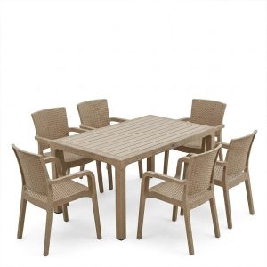 Τραπεζαρία Explore-Halcyon pakoworld σετ 7τεμ PP cappuccino 150x90x73,5εκ