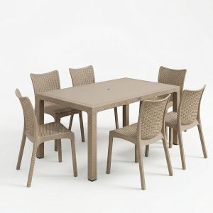 Τραπεζαρία Explore-Confident pakoworld σετ 7τεμ PP cappuccino 150x90x73,5εκ