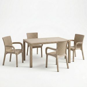 Τραπεζαρία Explore-Festive pakoworld σετ 5τεμ PP cappuccino 150x90x73,5εκ.