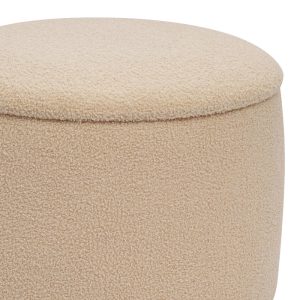 Σκαμπό-μπαούλο Roundy pakoworld μπουκλέ ύφασμα σε μπεζ απόχρωση Φ55x41.5εκ