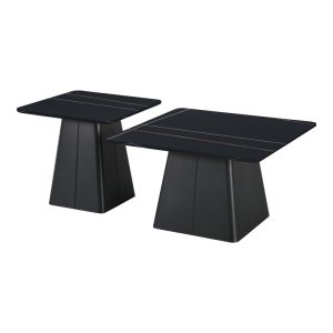Τραπέζια σαλονιού Square pakoworld σετ 2 τεμ μέταλλο-sintered stone σε μαύρο μαρμάρου