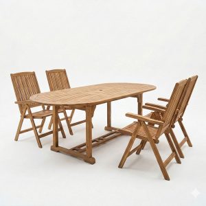 Τραπεζαρία Zerco-Sopho I pakoworld σετ 5τεμ φυσικό μασίφ ξύλο ακακίας 200/150x100x75εκ