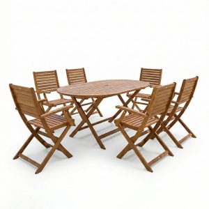 Τραπεζαρία Gorpo-Falov pakoworld σετ 7τεμ φυσικό μασίφ ξύλο ακακίας 130x80x72εκ