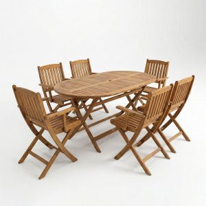 Τραπεζαρία Recofly-Falov pakoworld σετ 7τεμ φυσικό μασίφ ξύλο ακακίας 130x80x72εκ