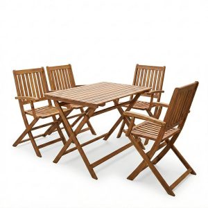 Τραπεζαρία Joter-Jaybo pakoworld σετ 5τεμ πτυσσόμενο φυσικό μασίφ ξύλο ακακίας 100x65x72εκ